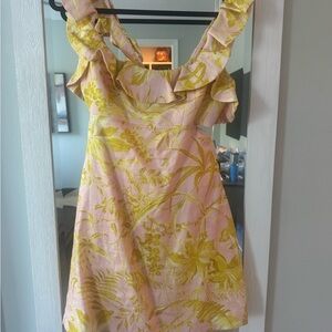 Zimmermann Pink and Yellow Floral Ruffle-Trim Dress